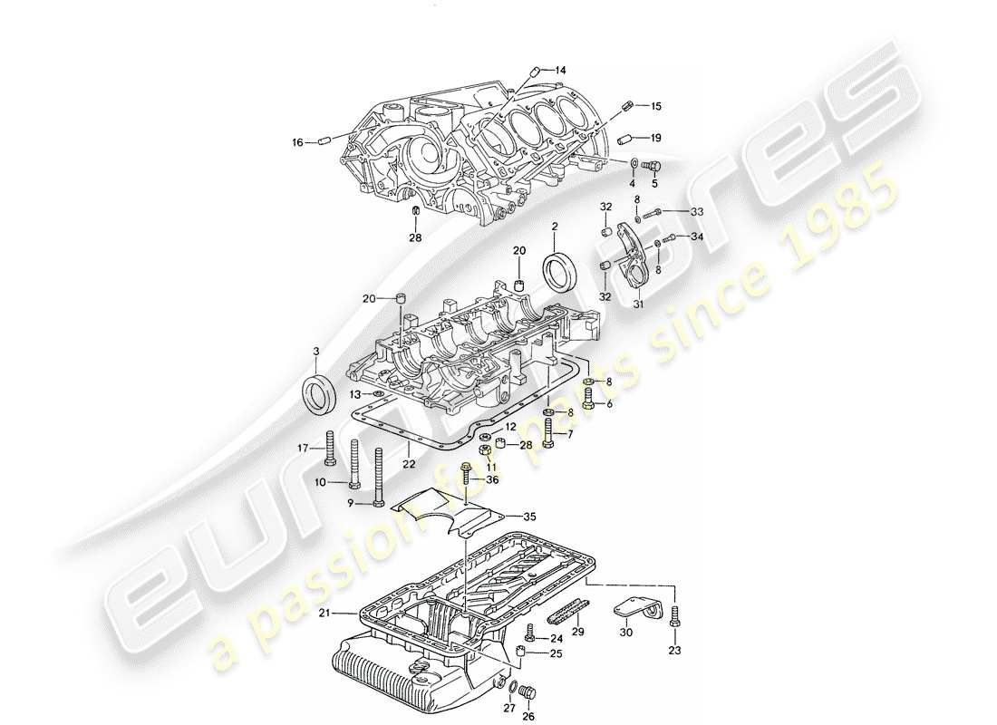 porsche 1995 (928) crankcase - single parts - repair set for maintenance - see illustration: part diagram