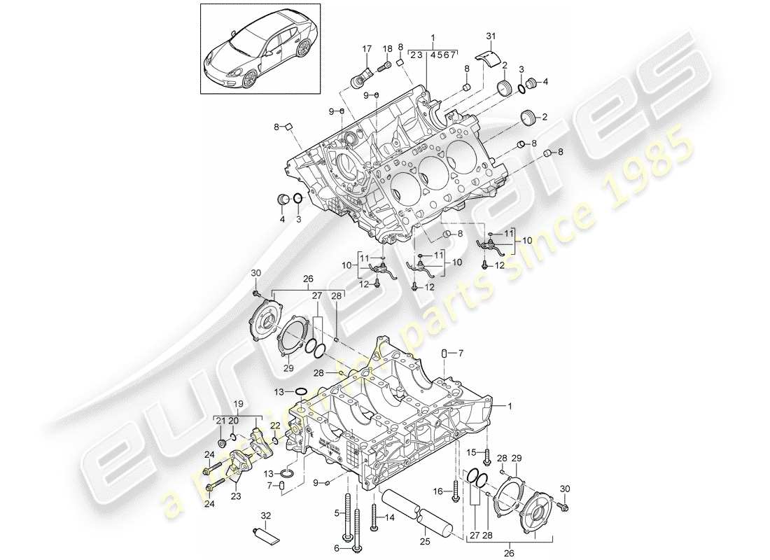 porsche 2016 (panamera 970) crankcase parts diagram