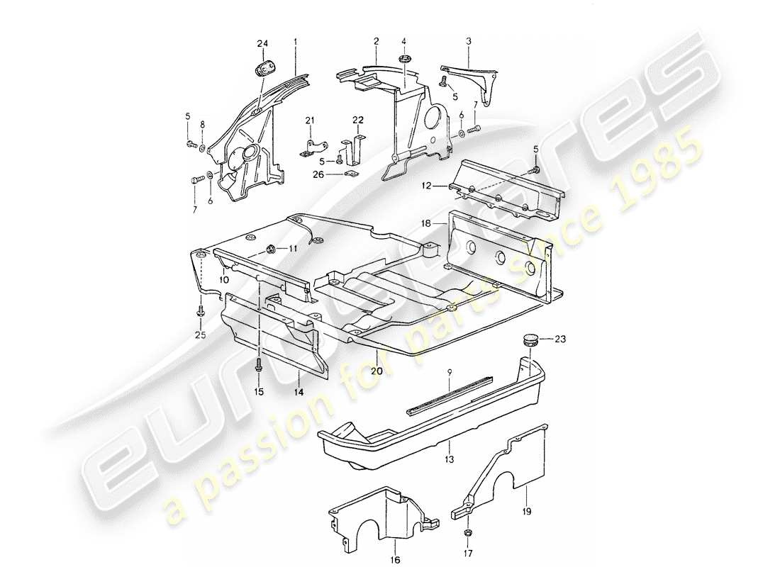 porsche 1994 (964) engine cover - engine capsule part diagram