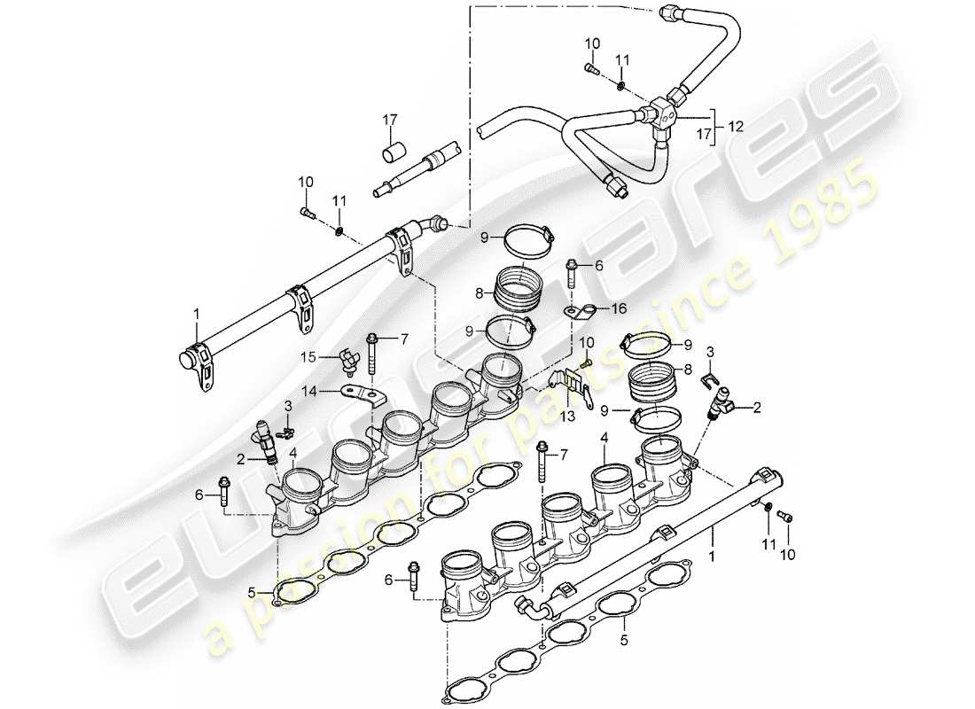 porsche 2005 (carrera gt) fuel collection pipe parts diagram