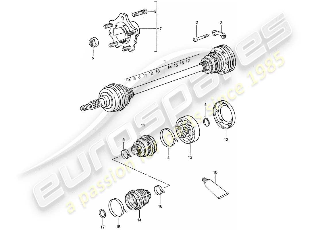 porsche 1995 (993) drive shaft - rear-wheel hub part diagram
