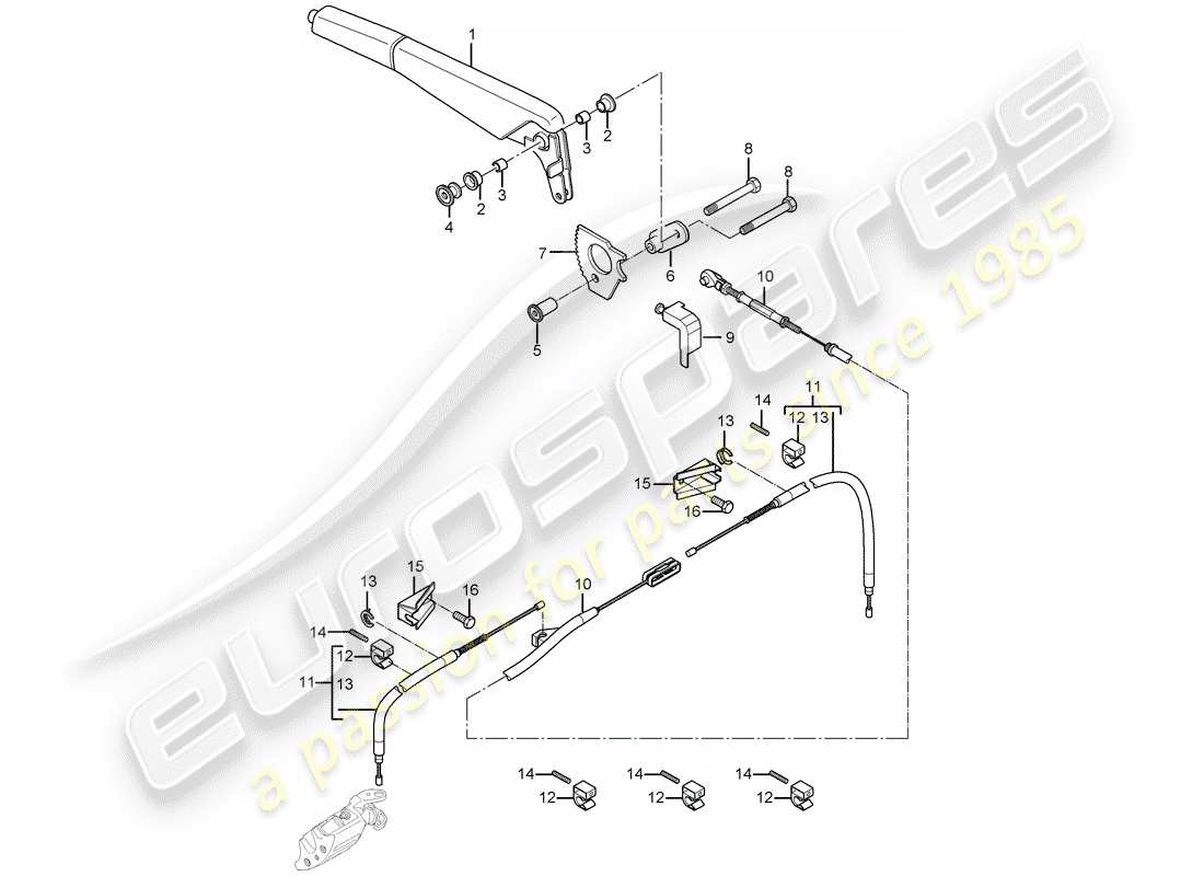 porsche carrera gt (2004) handbrake - actuator parts diagram