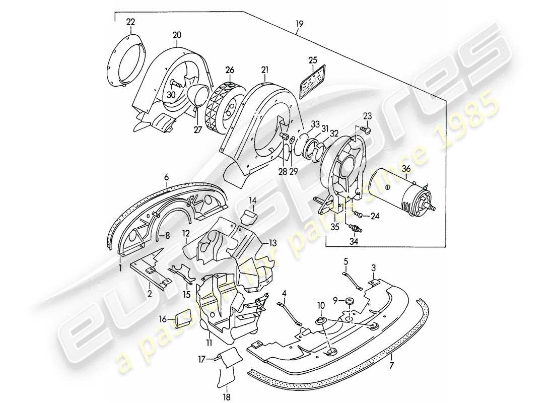 porsche 1955 (356/356a) air cooling part diagram