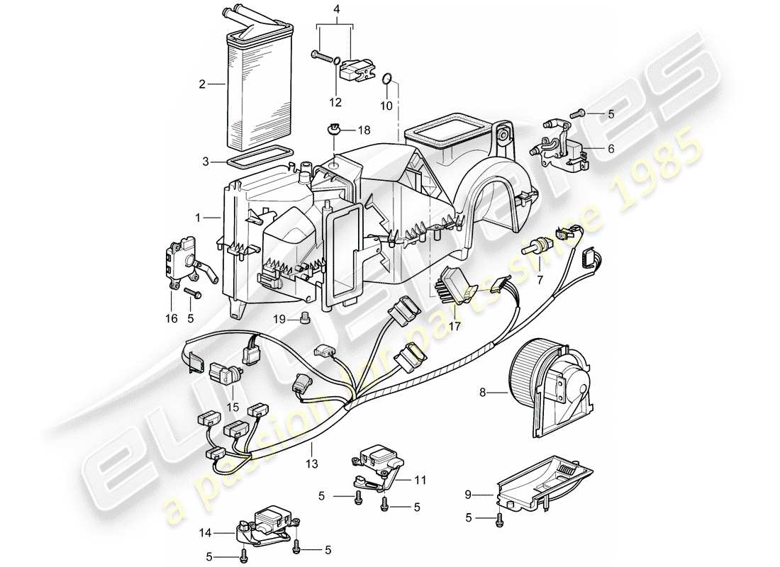 porsche 996 t/gt2 (2002) air conditioner - single parts parts diagram