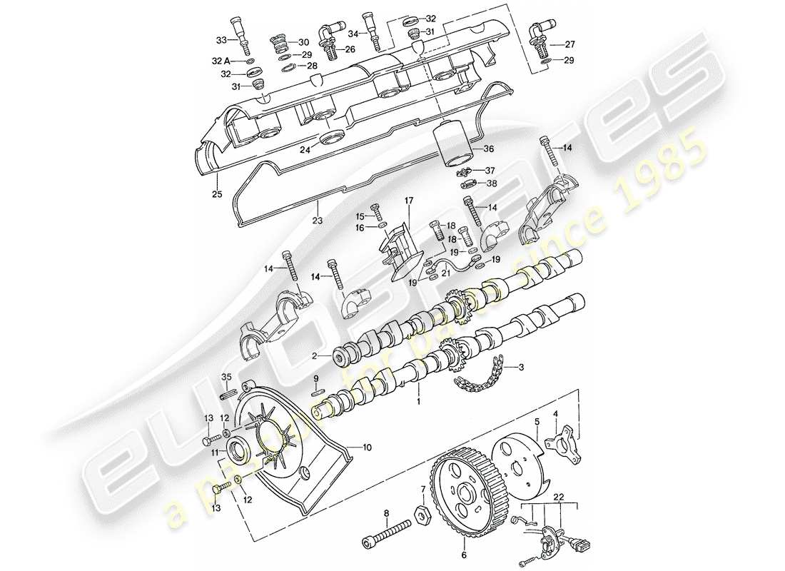 porsche 1989 (928) camshaft - - repair set for maintenance - see illustration: part diagram