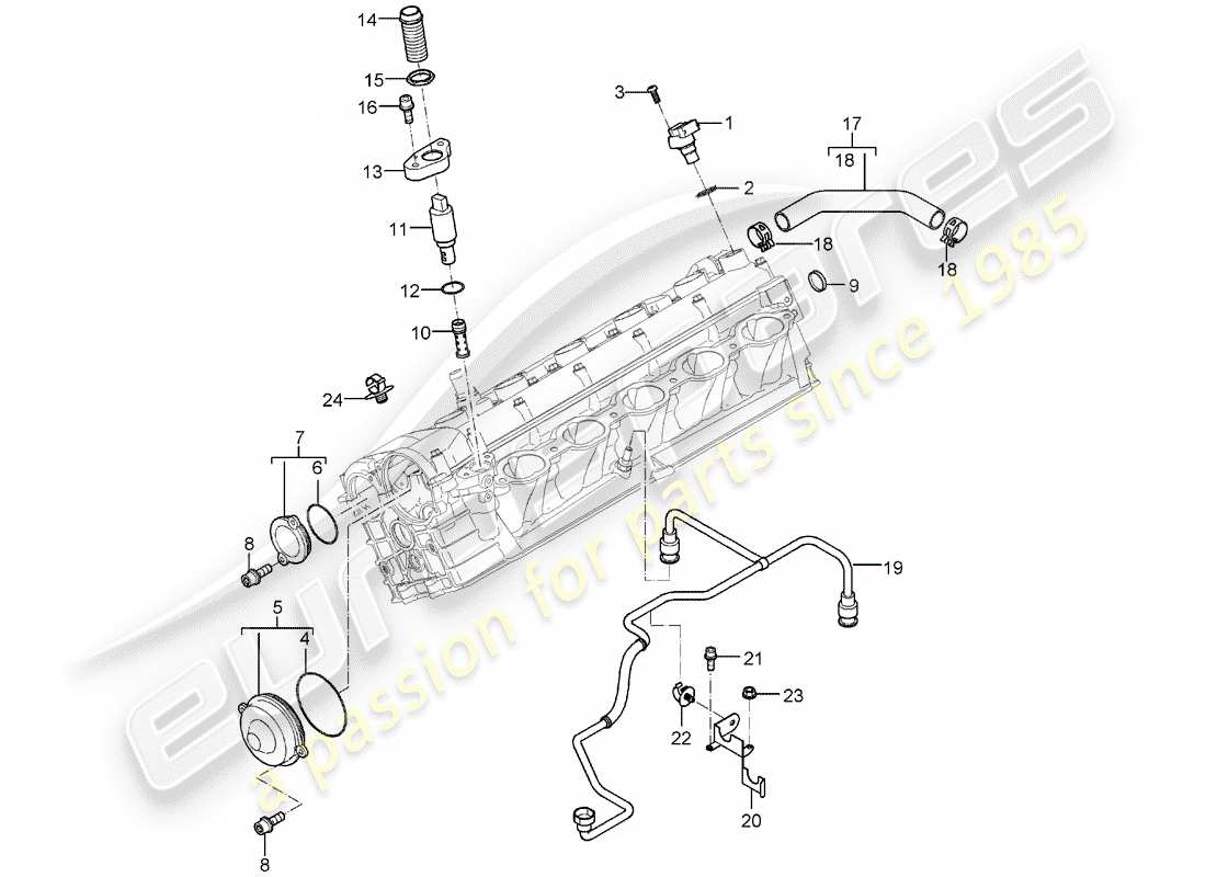 porsche carrera gt (2005) cylinder head - valve cover - accessories part diagram