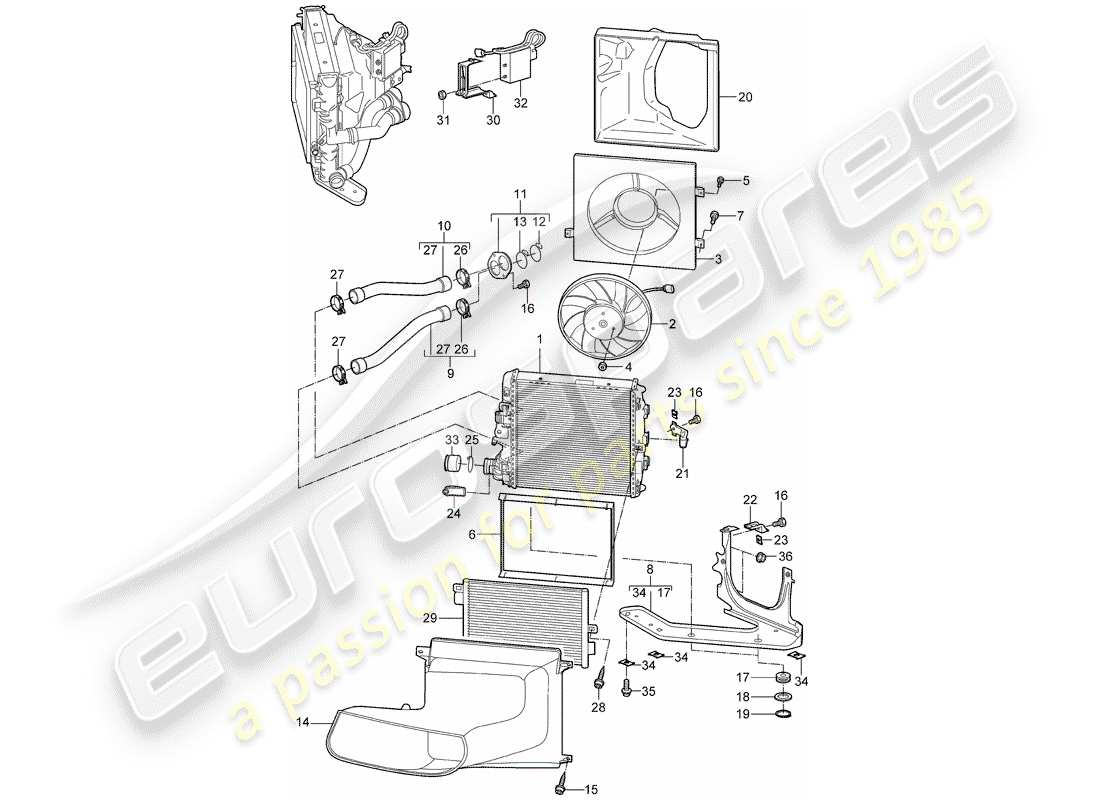 porsche 2008 (987 boxster) water cooling 3 parts diagram
