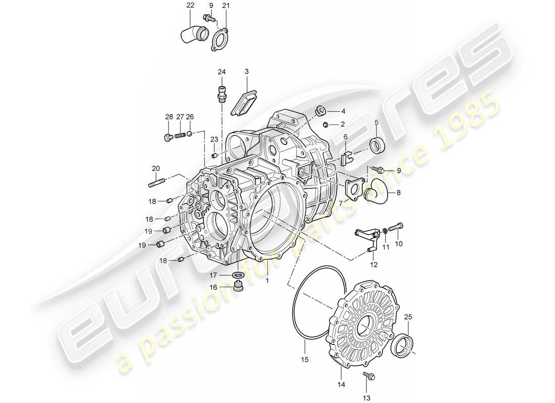 porsche 2001 (996 gt3) transmission case parts diagram