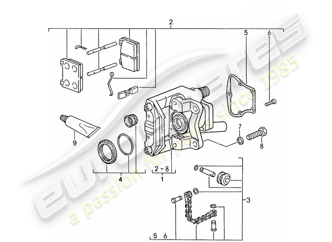 porsche 1987 (959) brake calliper - for - handbrake part diagram