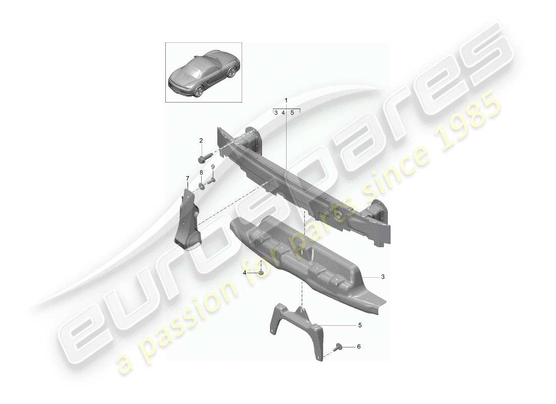 porsche 2012 (981 boxster) bumper bracket part diagram