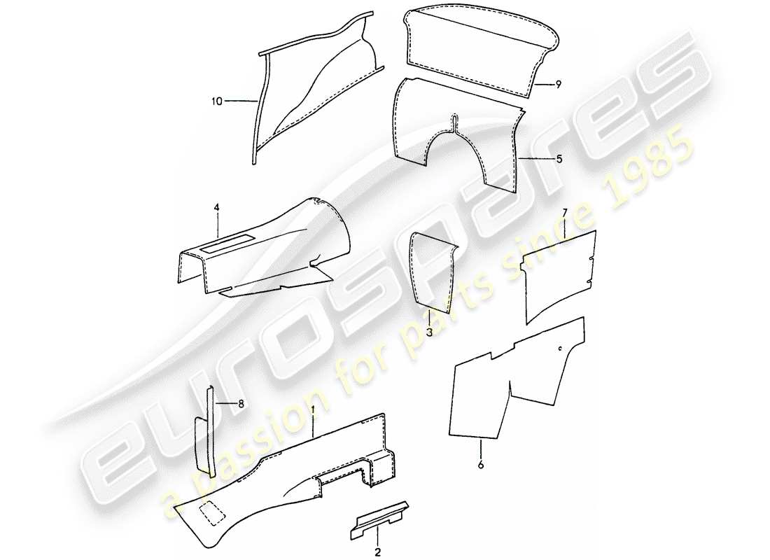 porsche 1992 (964) interior equipment - adhesive carpet parts diagram