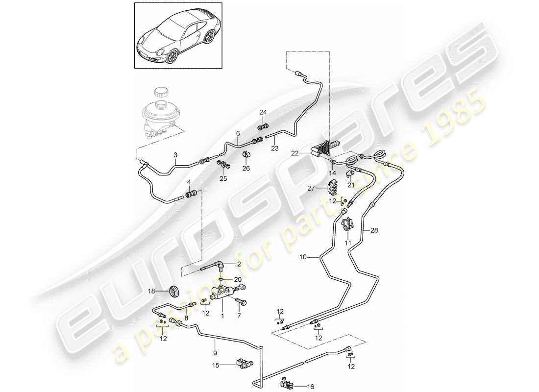 porsche 2009 (997-2) hydraulic clutch part diagram