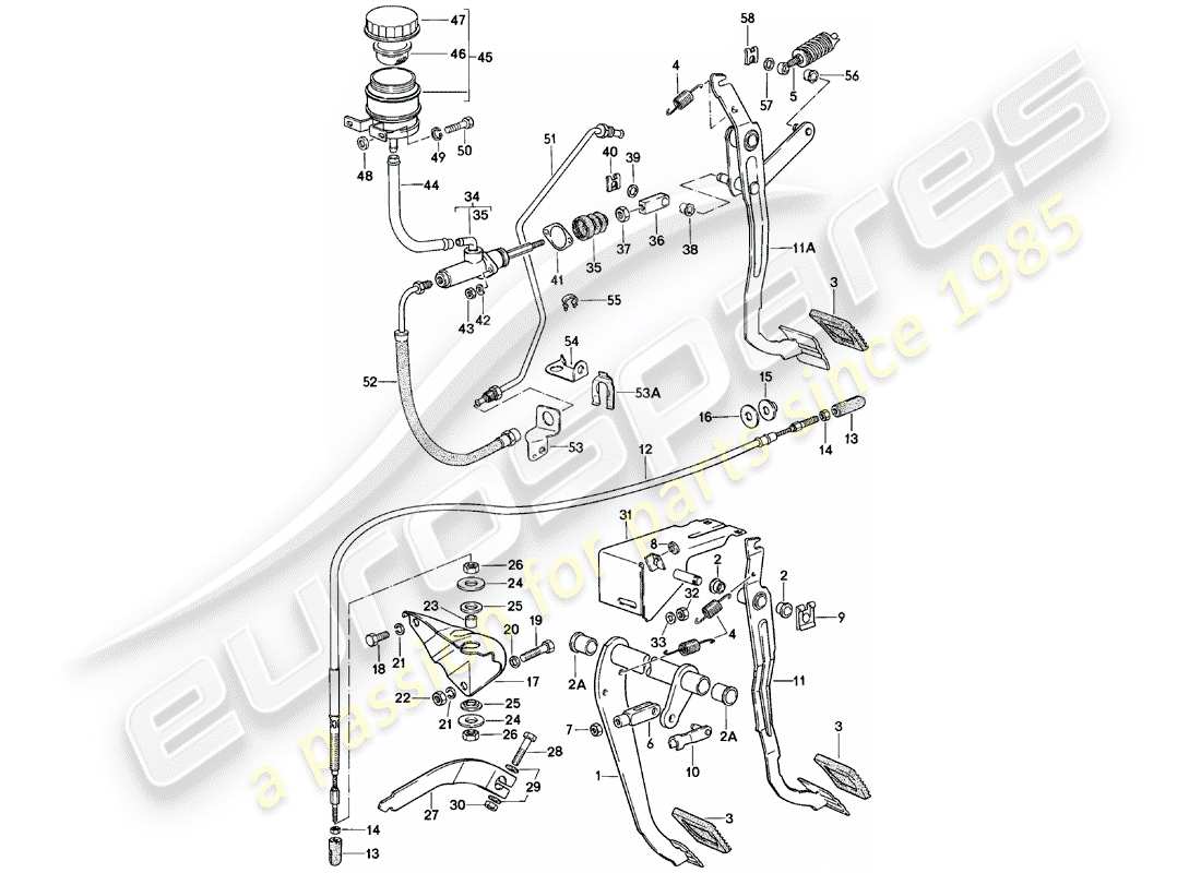 porsche 1984 (924) brake and clutch pedals - cluster part diagram