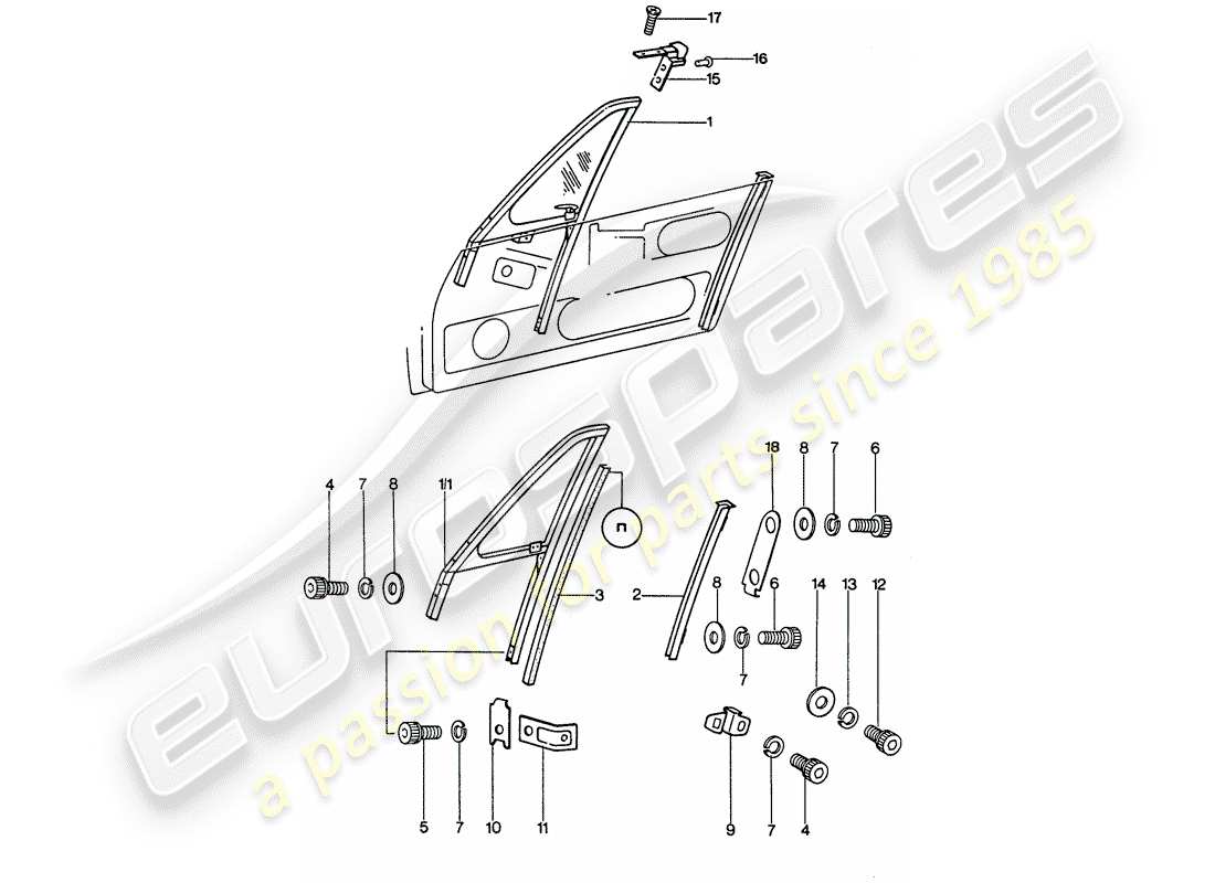porsche 1974 (911) window frame part diagram