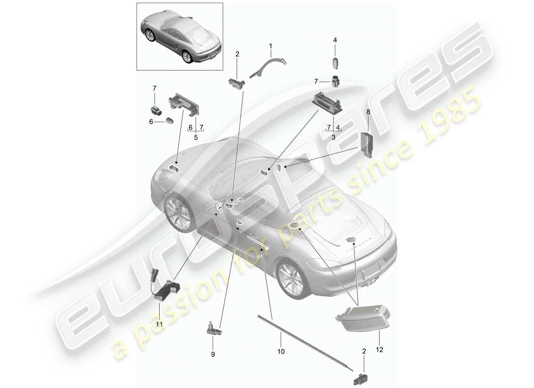 porsche 2015 (981 cayman) interior lights part diagram