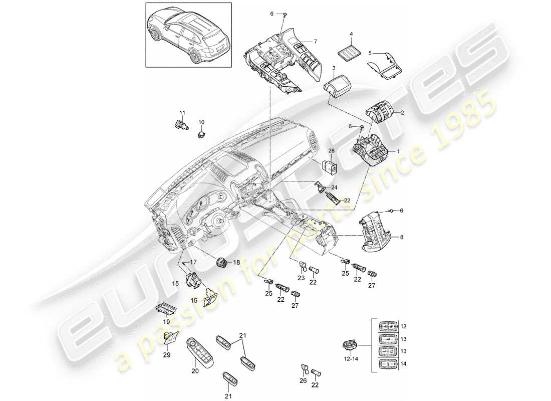 porsche 2013 (cayenne e2 92a) switch parts diagram