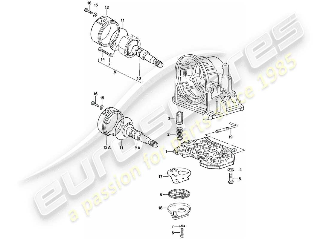 porsche 1983 (944) valve body - governor - oil strainer - automatic transmission part diagram