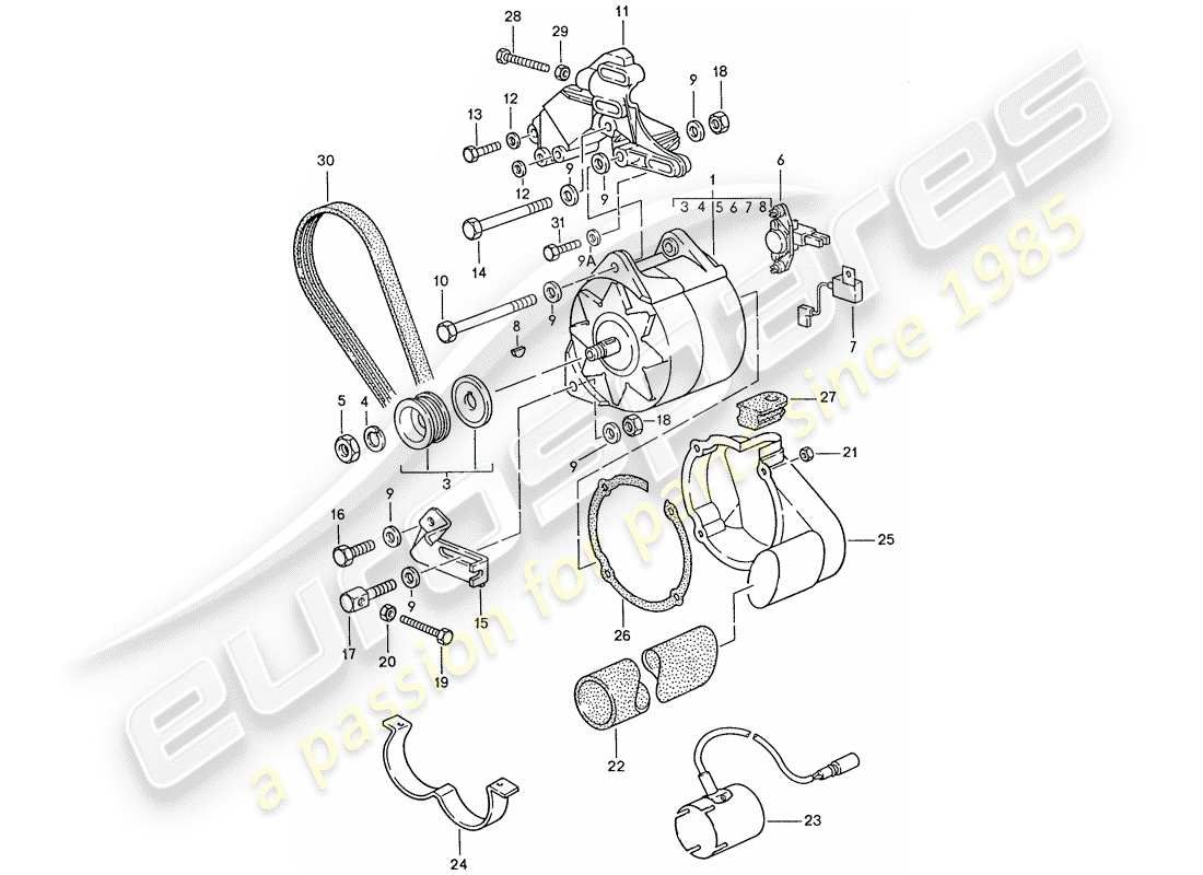 porsche 928 (1991) alternator parts diagram