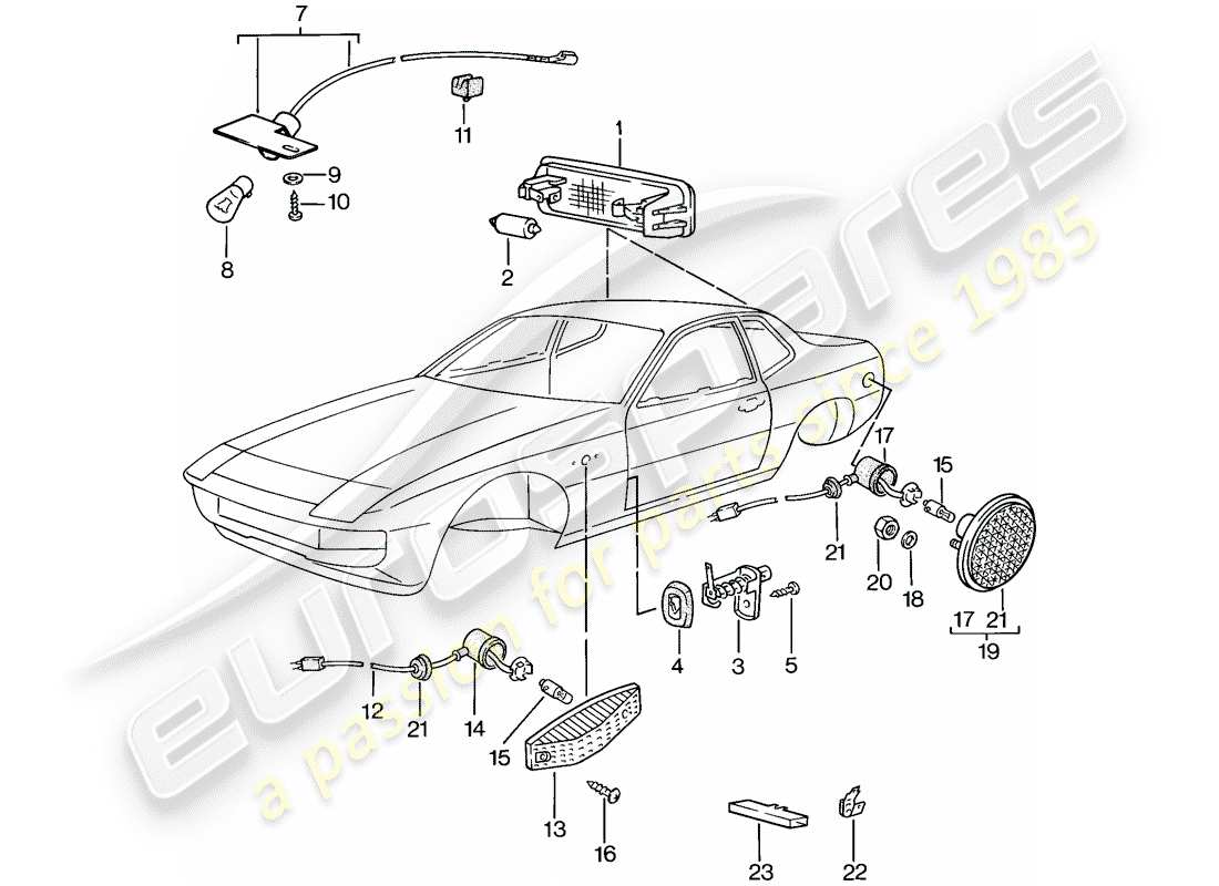 porsche 1979 (924) interior light - turn signal parts diagram