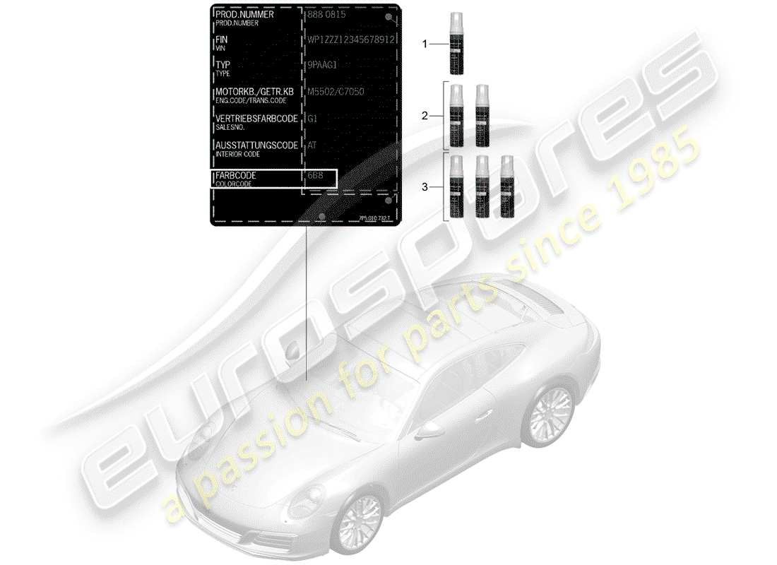 porsche 2020 (991-2) paint touch-up stick part diagram