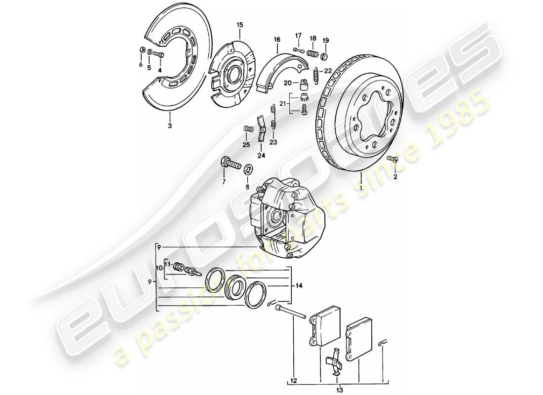 porsche 1979 (911) disc brakes - rear axle part diagram