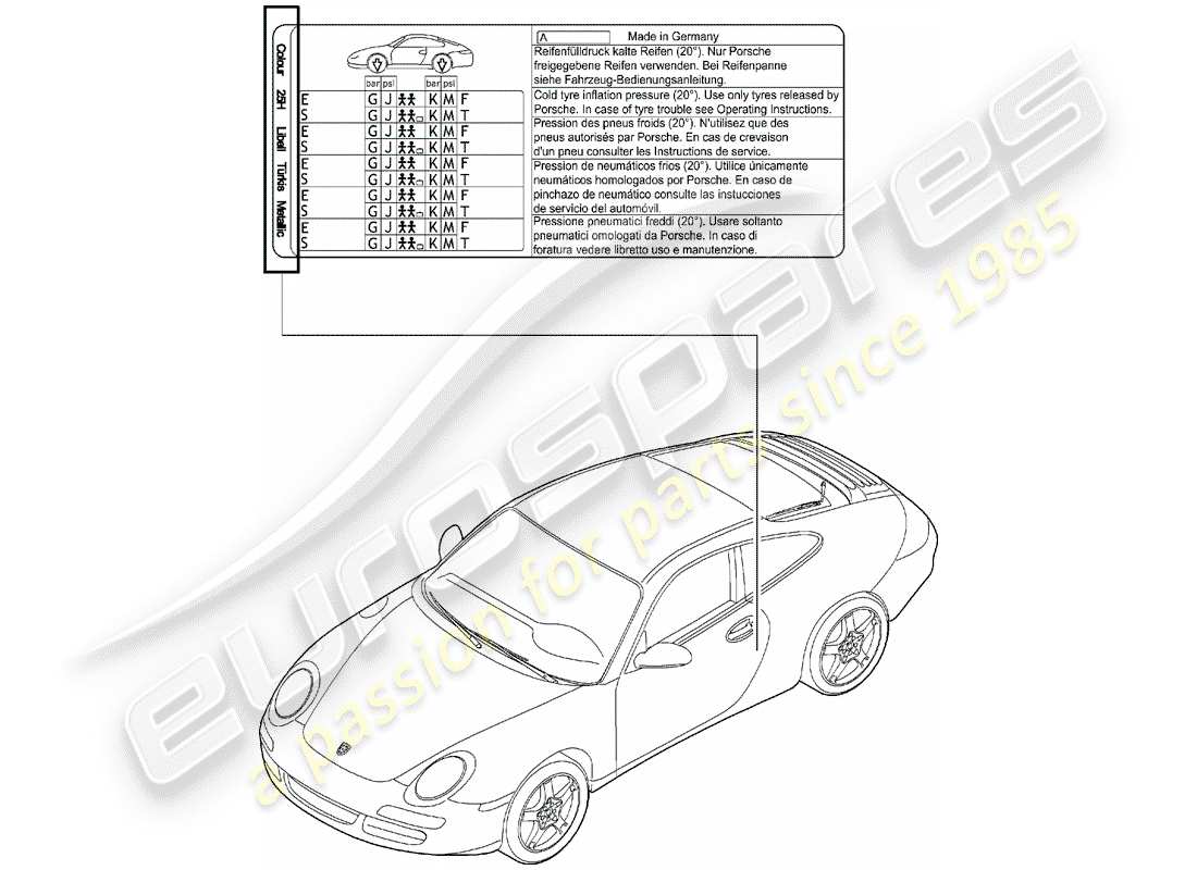 porsche 2006 (997-1) paint touch-up stick part diagram