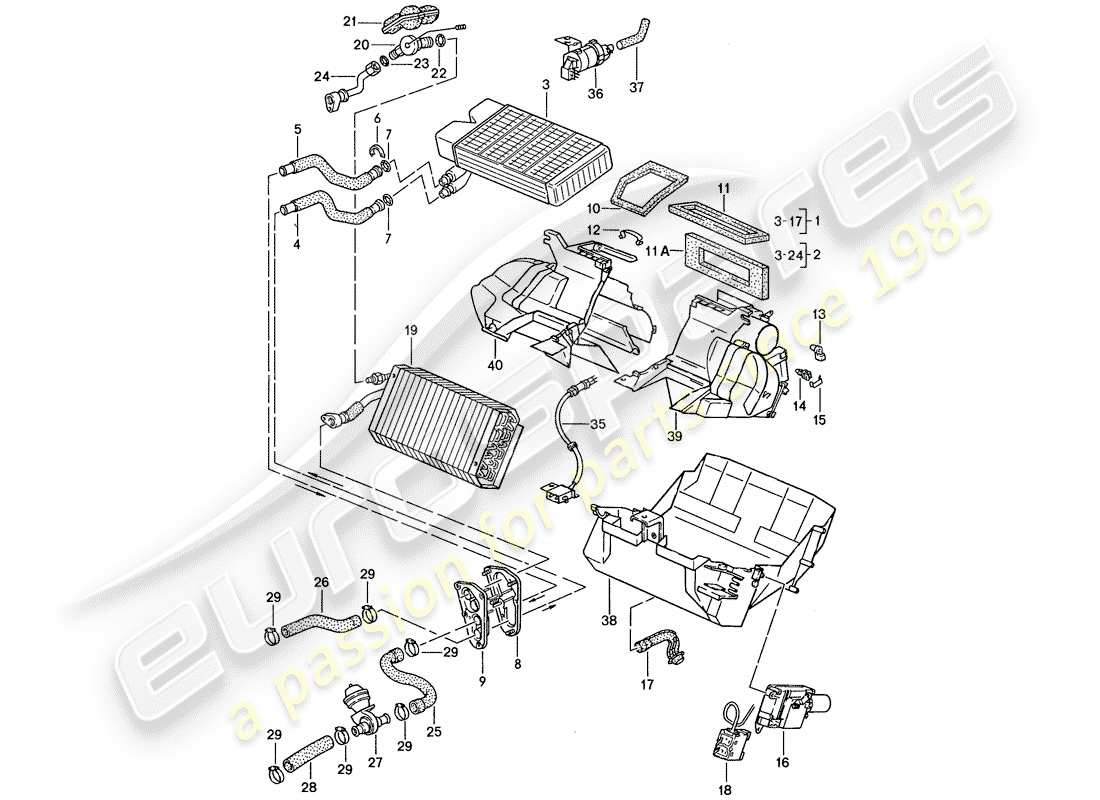 porsche 1990 (944) heater - air conditioner part diagram
