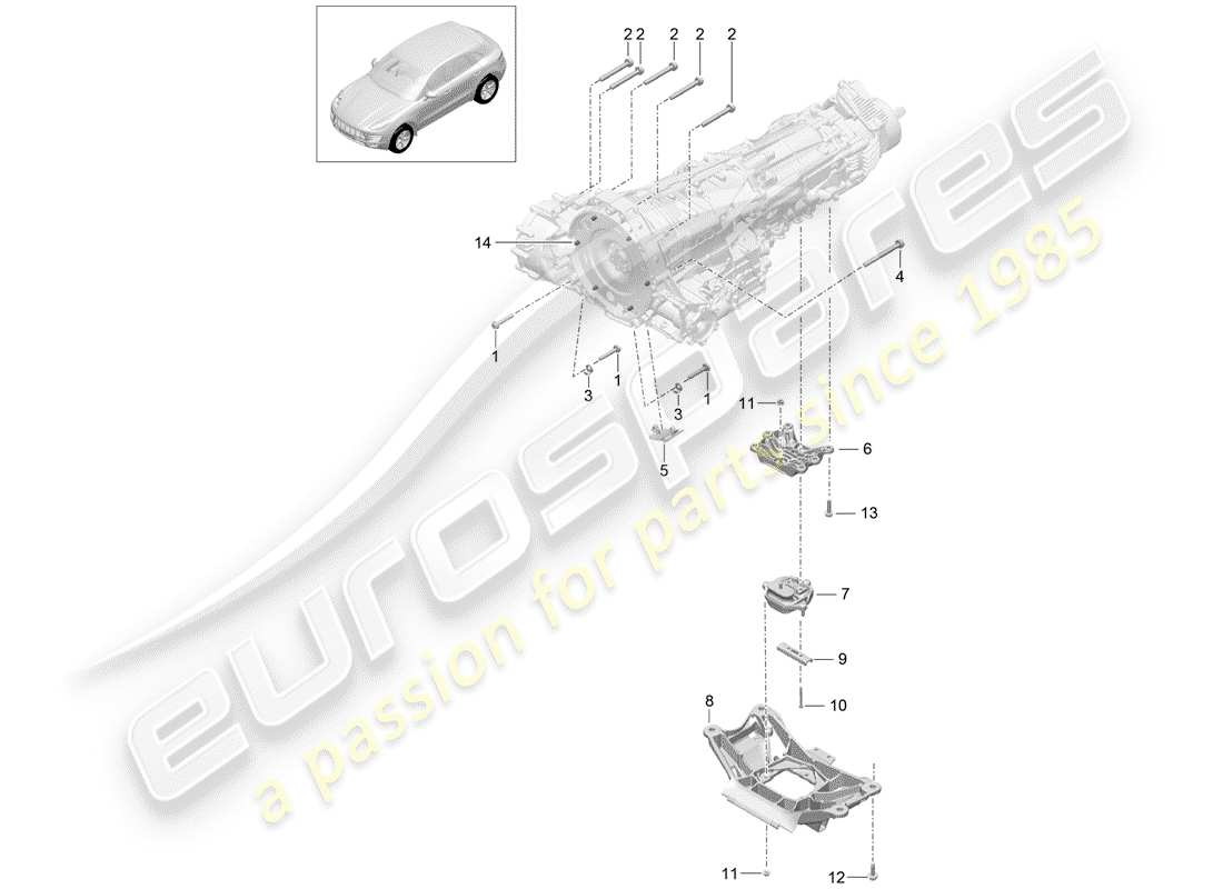 porsche 2016 (macan) mounting parts for engine and part diagram