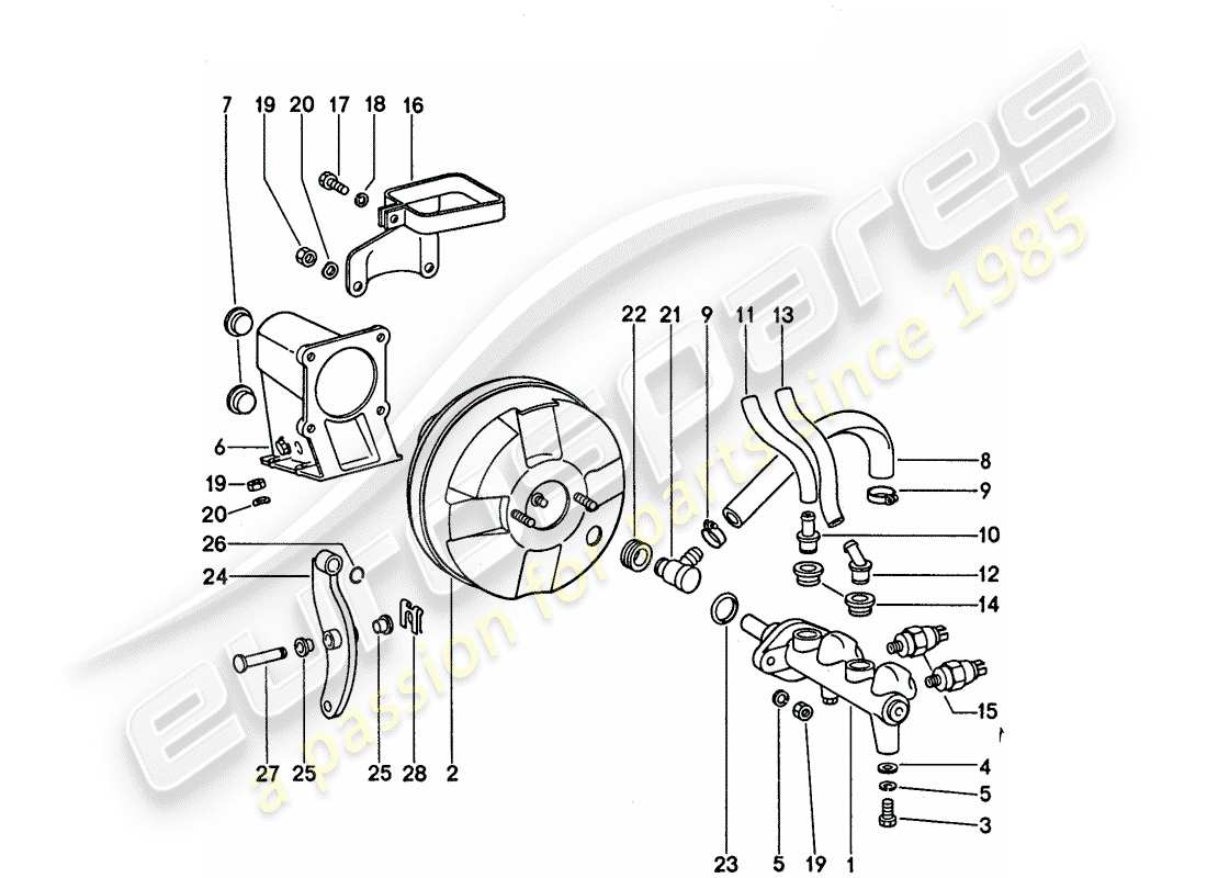 porsche 911 (1974) brake master cylinder - for vehicles with - brake booster - d - mj 1977>> parts diagram