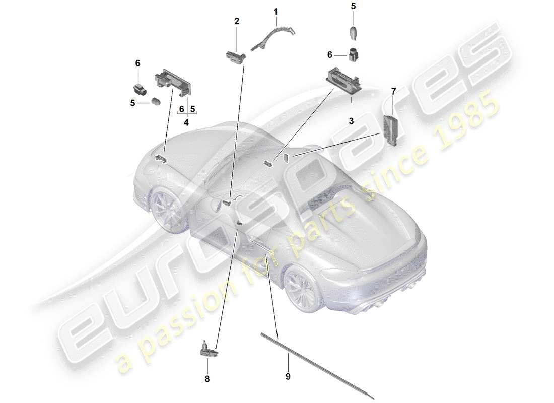porsche 2020 (718 boxster spyder) interior light part diagram