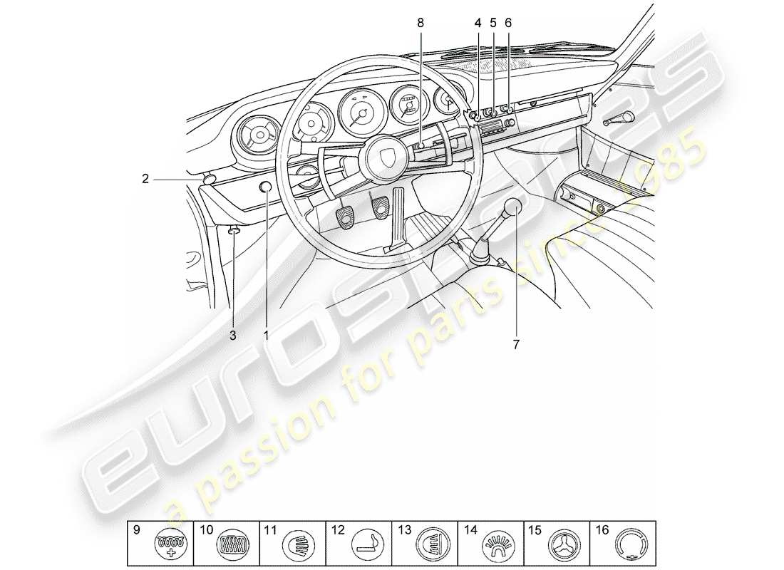 porsche 1966 (911/912) button - switch part diagram