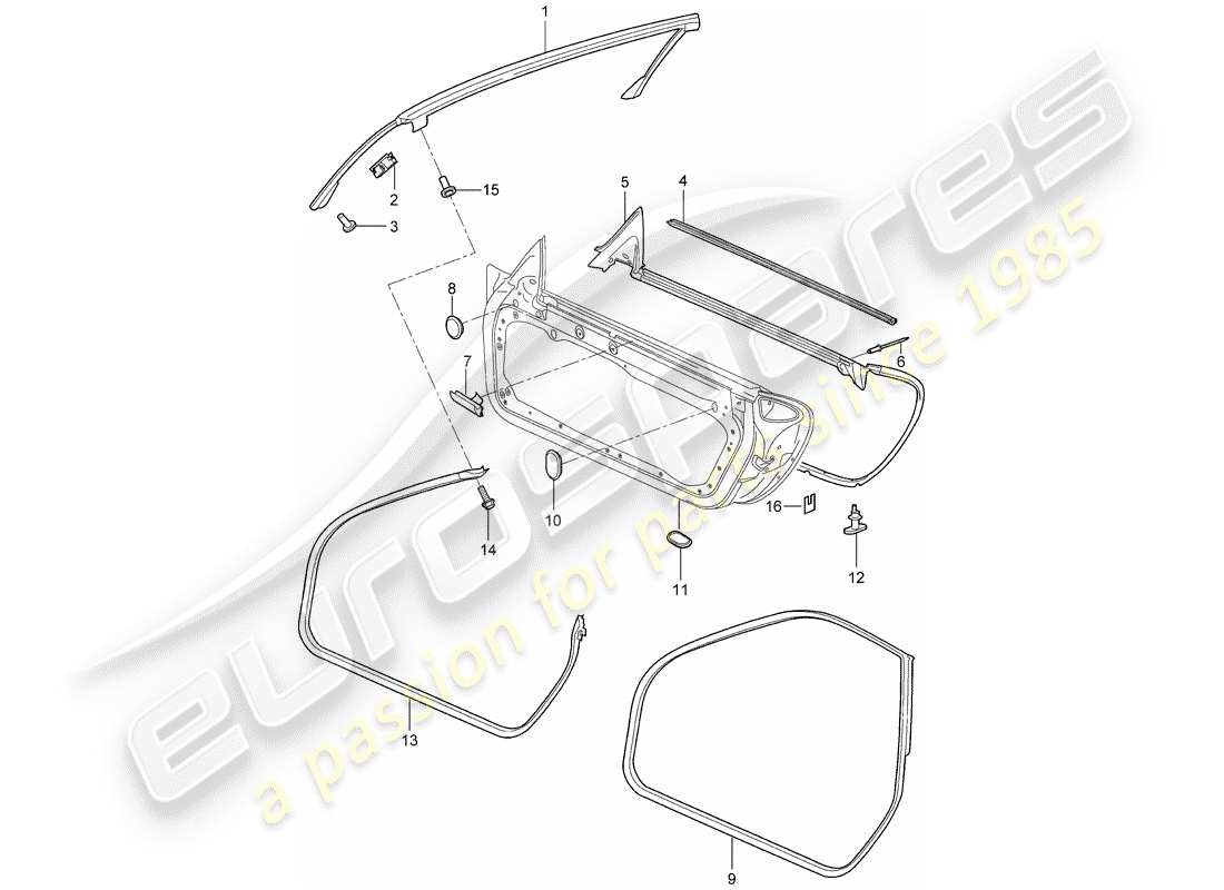 porsche 2012 (997-2) door seal parts diagram