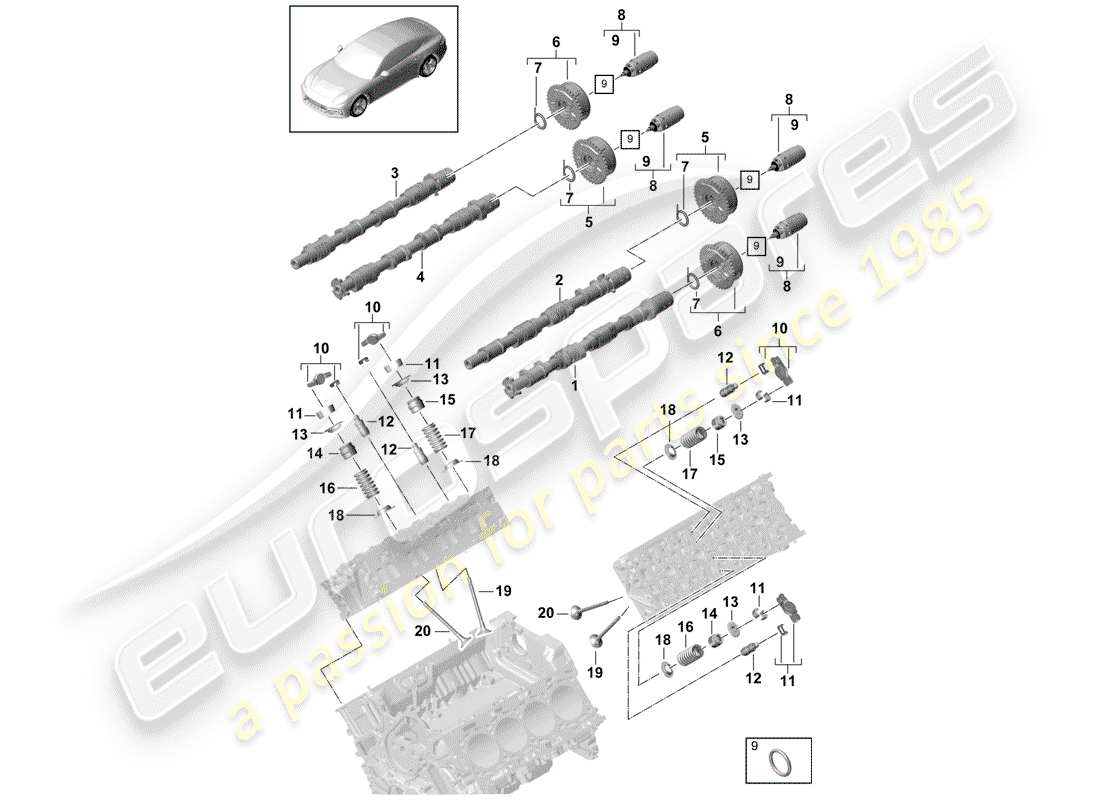 porsche 2017 (panamera 971-1) camshaft, valves part diagram