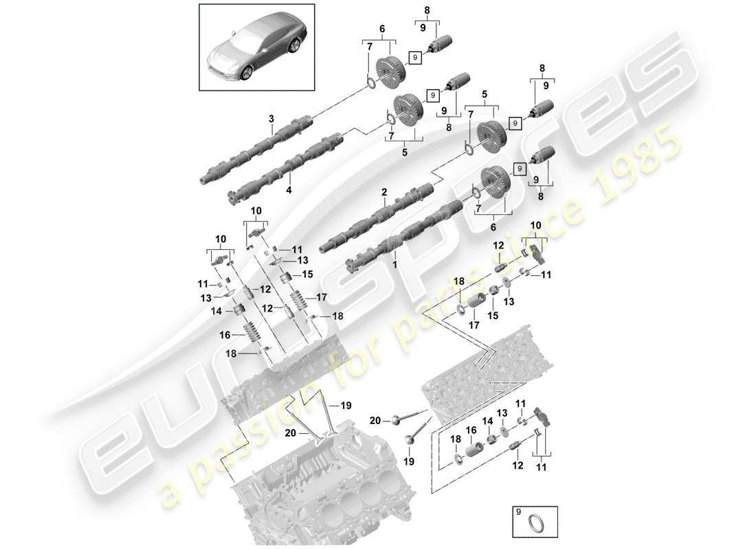 porsche panamera 971 (2017) camshaft, valves parts diagram