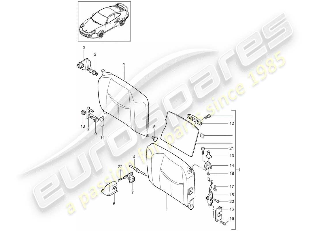 porsche 2013 (997-2 turbo / gt2 rs) emergency seat backrest parts diagram