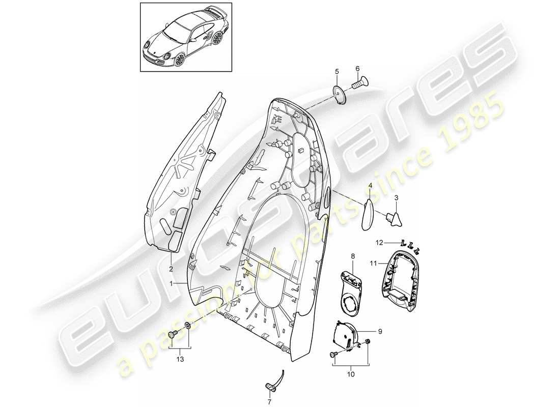 porsche 2013 (997-2 turbo / gt2 rs) backrest shell parts diagram