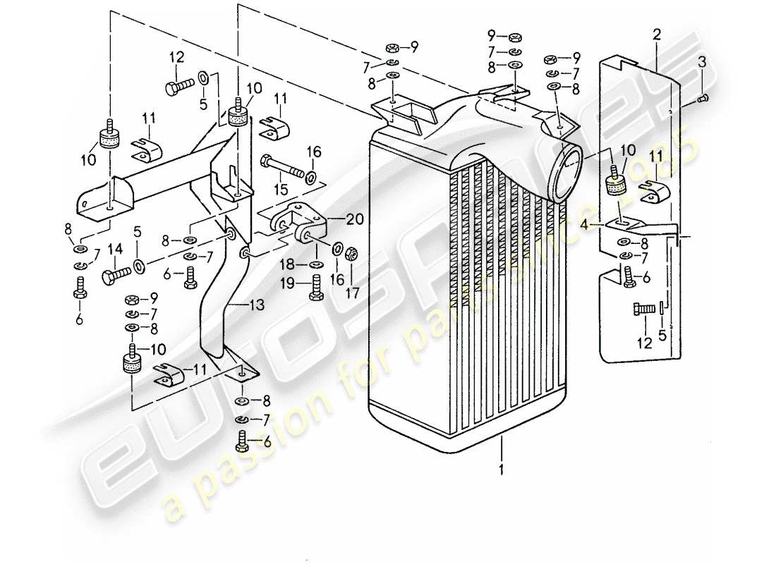 porsche 1987 (959) charge air cooler part diagram