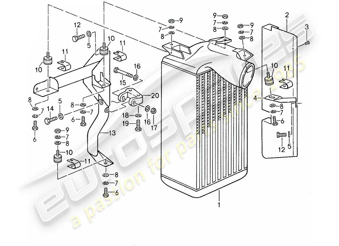 porsche 959 (1987) charge air cooler parts diagram