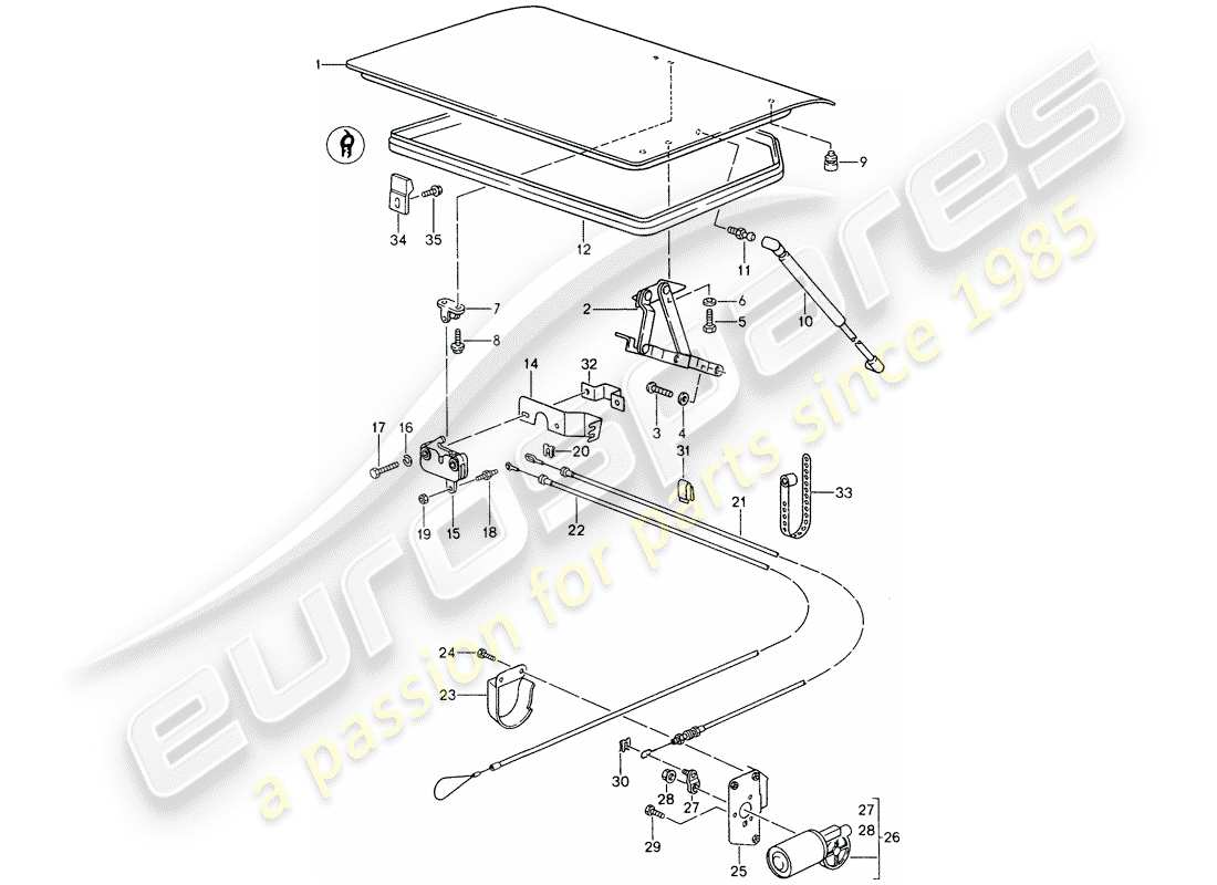 porsche 1992 (968) rear trunk lid parts diagram