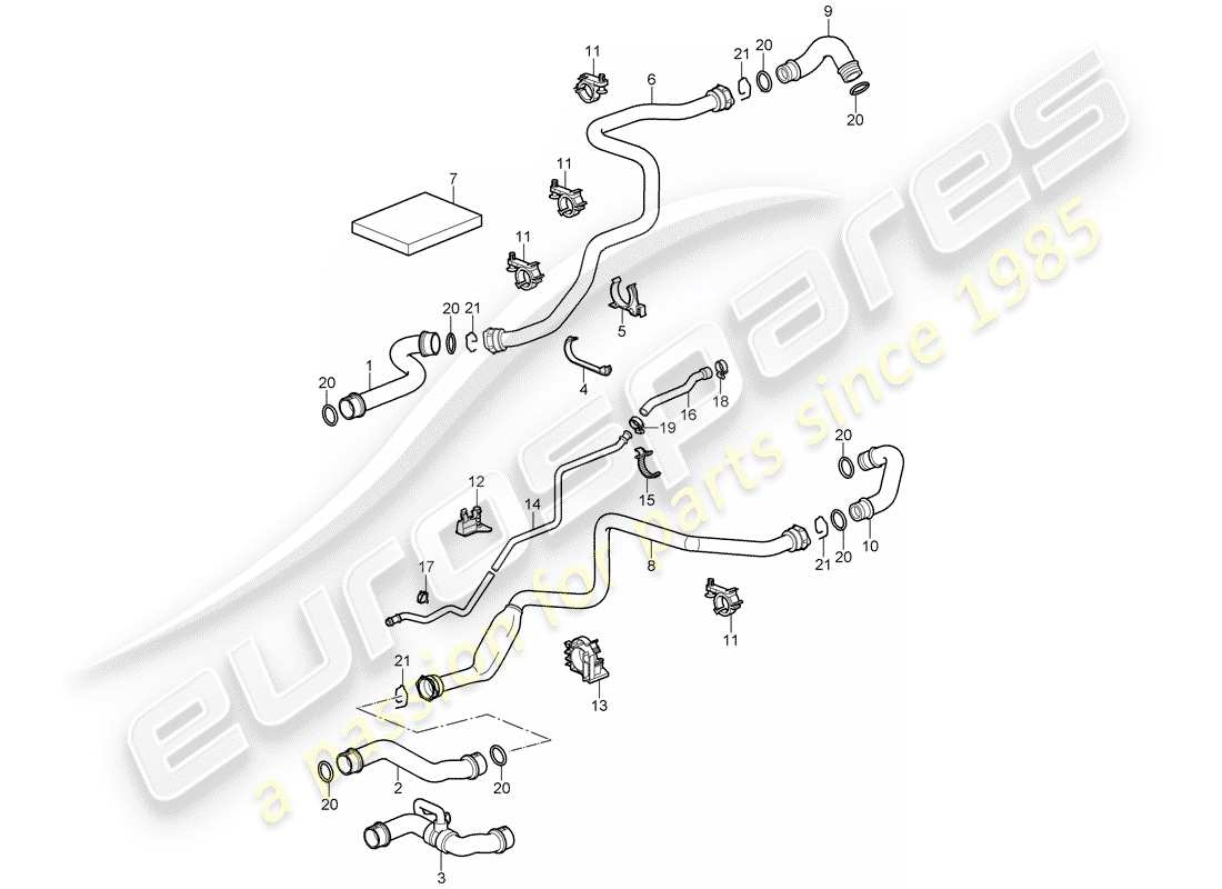 porsche 2007 (997-1 turbo / gt2) water cooling 1 parts diagram