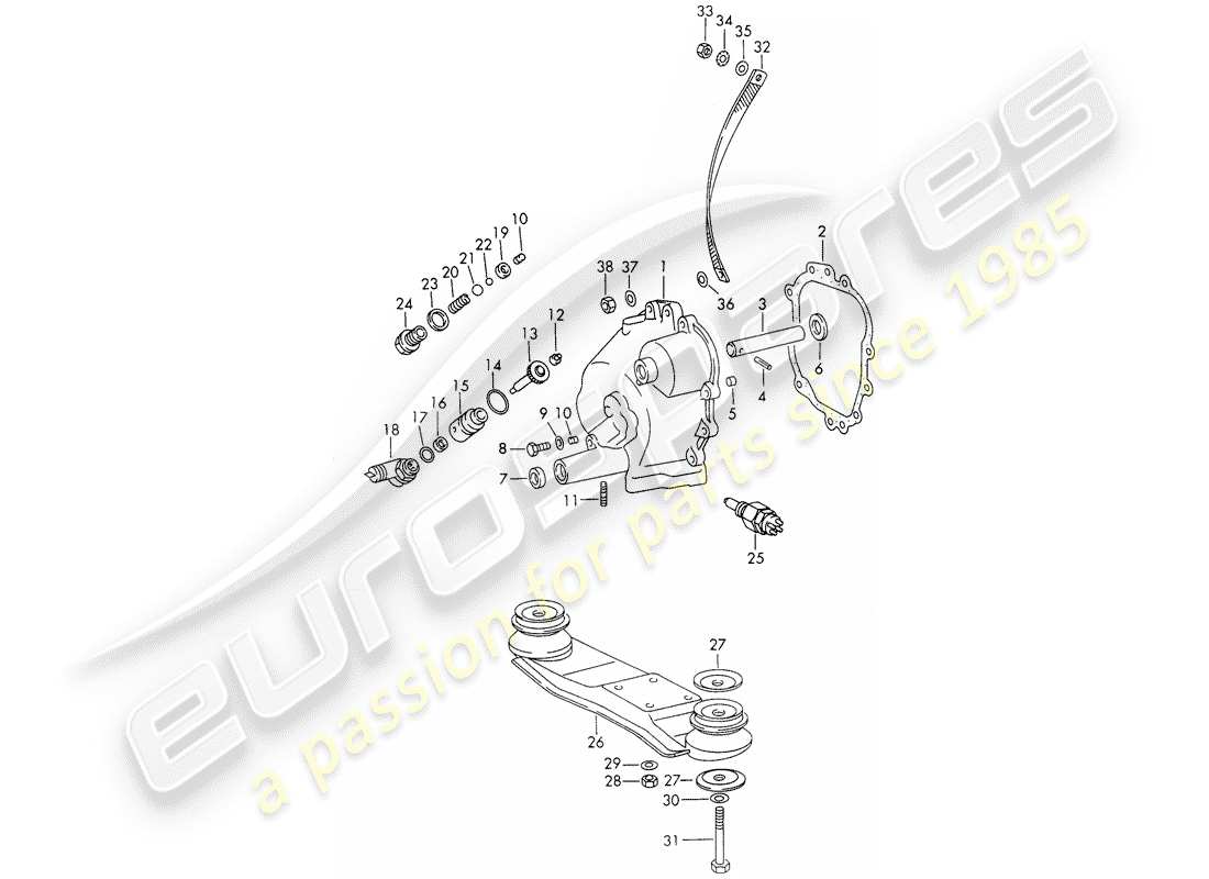 porsche 1965 (911/912) transmission cover - transmission suspension - sportomatic part diagram
