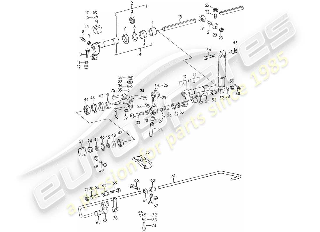 porsche 1954 (356/356a) front axle - lubricants parts diagram