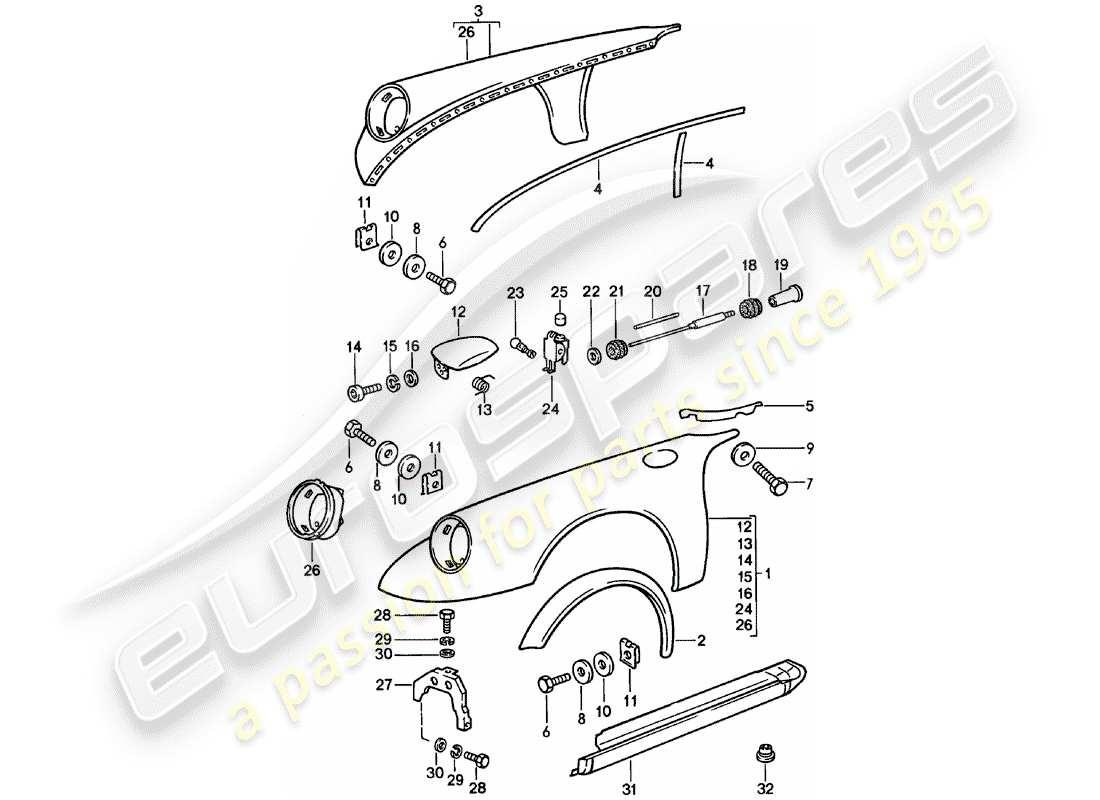 porsche 1978 (911) exterior panelling part diagram