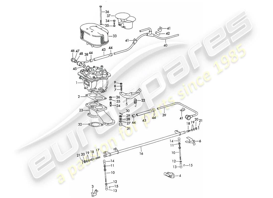 porsche 1963 (356b/356c) carburetor - and - fuel supply line part diagram
