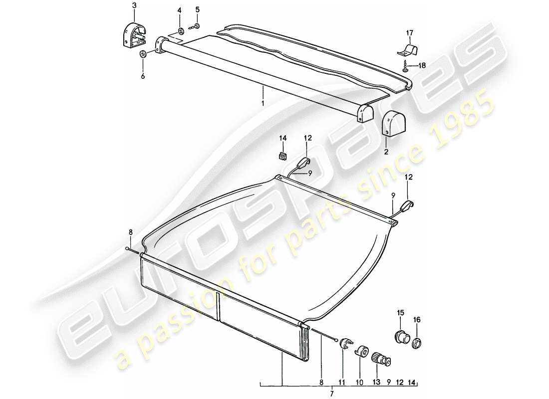 porsche 1986 (924s) luggage compartment cover part diagram