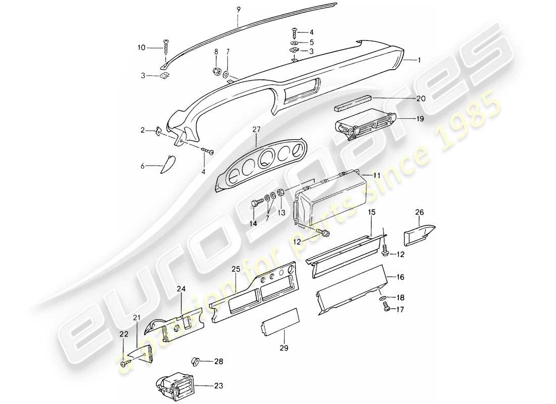 porsche 964 (1992) dash panel trim - rootwood - airbag - d - mj 1990>> parts diagram