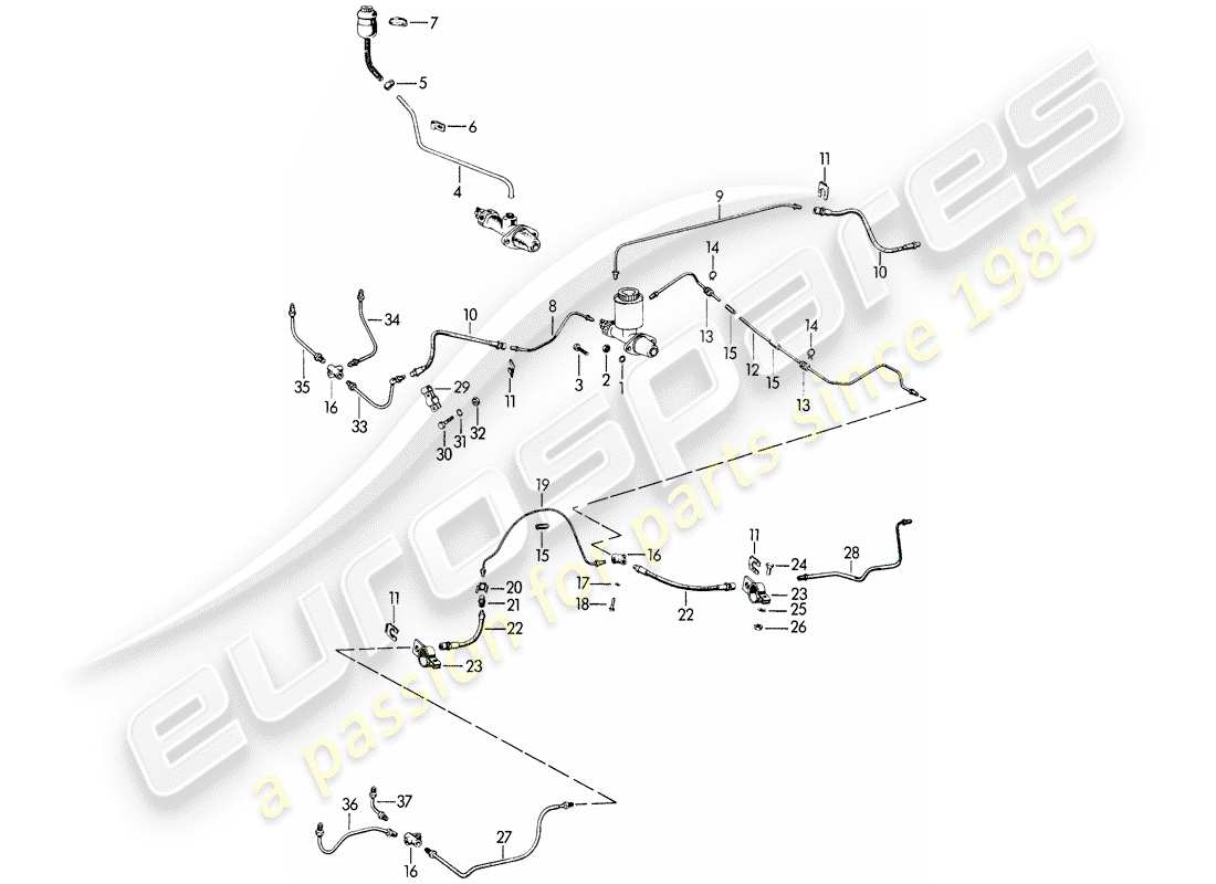 porsche 1963 (356b/356c) brake lines part diagram