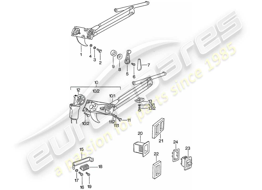 porsche 1974 (911) window regulator part diagram