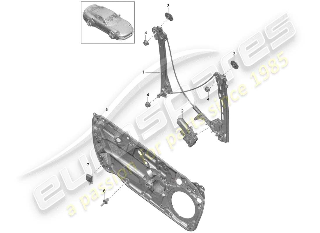 porsche 2019 (991-2 turbo) window regulator part diagram