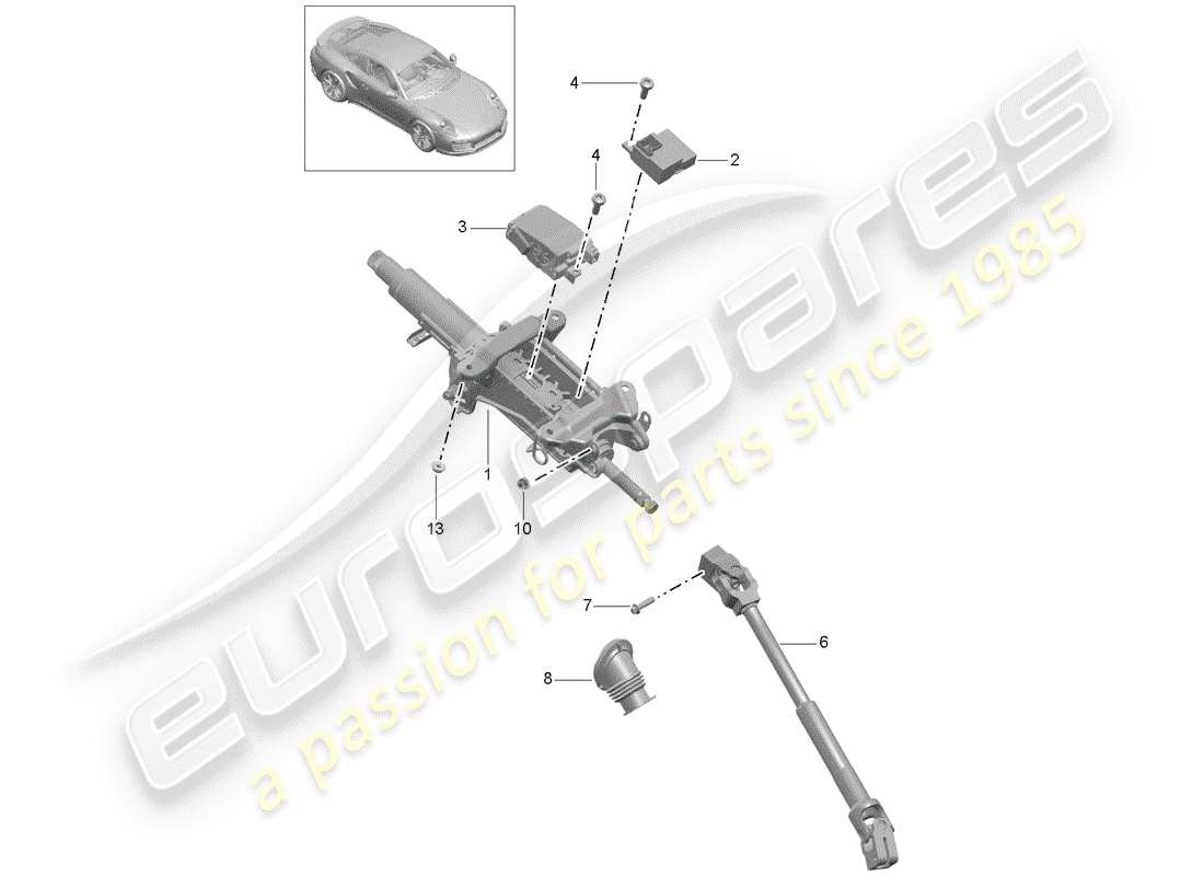 porsche 2019 (991-2 turbo) steering column part diagram